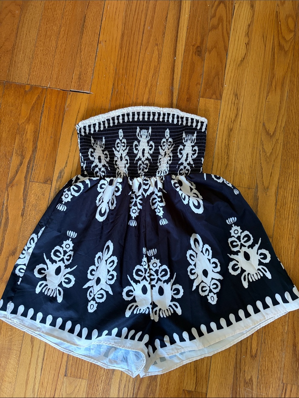 Strapless Black & White Floral Romper